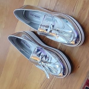 Steve Madden silver metallic chunky loafers size 7